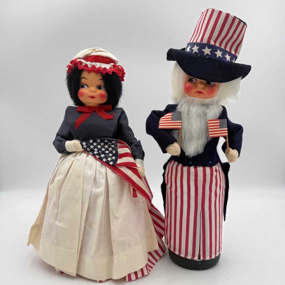 Vintage Uncle Sam and Betsy Ross Patriotic Doll Set 4th of July Americana Decor